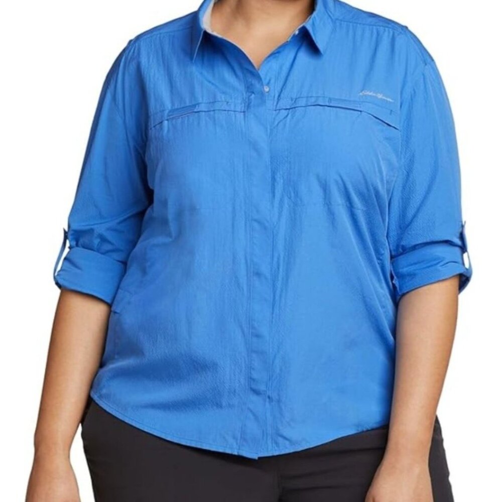 Eddie Bauer Womens Plus Size 2XL Outdoor Long Sleeve Windbreaker Snap Up Shirt